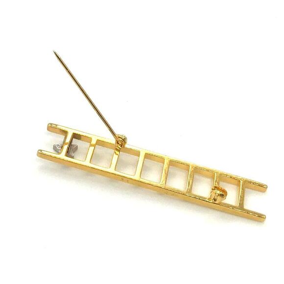Ladder Pin Brooch Unique Goldtone Ladder Pin with Costume Stone - Picture 3 of 6